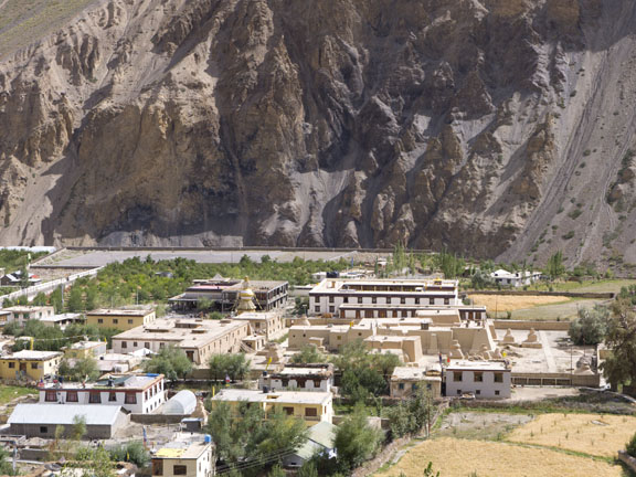 Tabo Monastery complex behind stone walls in Tabo Village