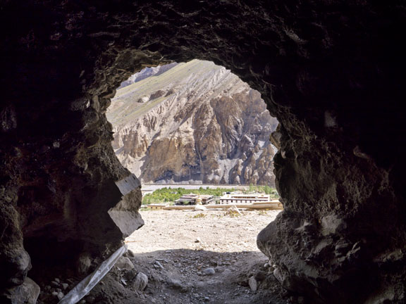 View of Tabo Monastery from inside cave